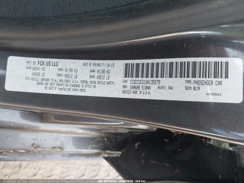 CHRYSLER 200 2016 VIN 1C3CCCEG1GN135579
