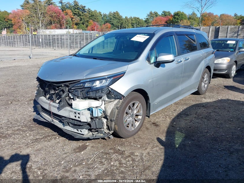 Vin: 5tdyskfc2ms036866, lot: 46803405, toyota sienna xle 20212