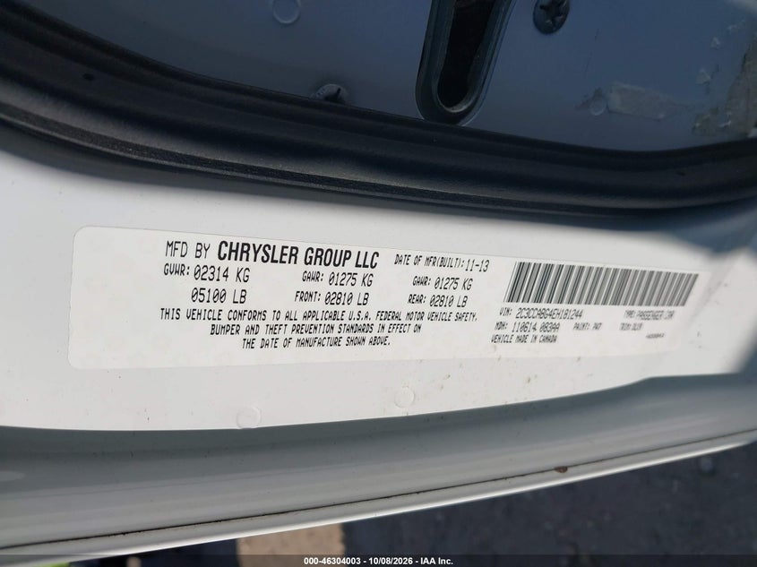 CHRYSLER 300 2014 VIN 2C3CCABG4EH181244