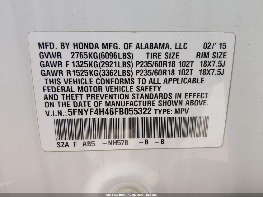 2015 HONDA PILOT EX · Фото 9