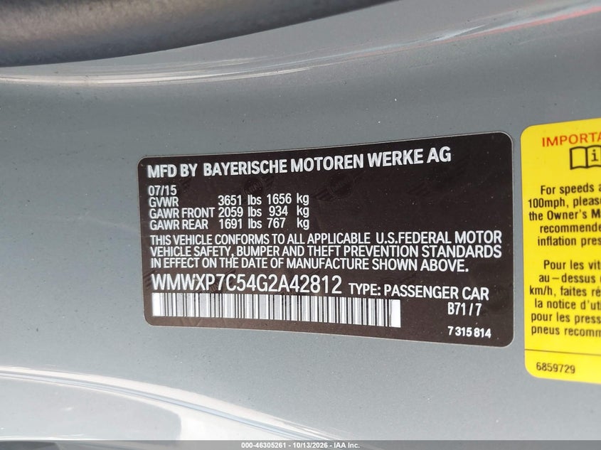 MINI HARDTOP 2016 VIN WMWXP7C54G2A42812