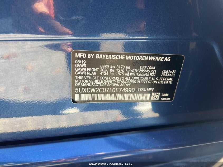 BMW X7 2020 VIN 5UXCW2C07L0E74990