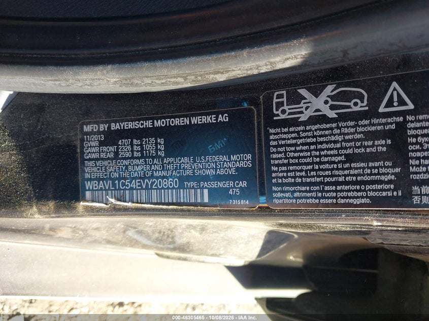 BMW X1 2014 VIN WBAVL1C54EVY20860