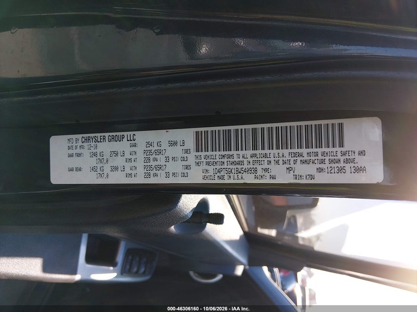 DODGE NITRO 2011 VIN 1D4PT5GK1BW540938