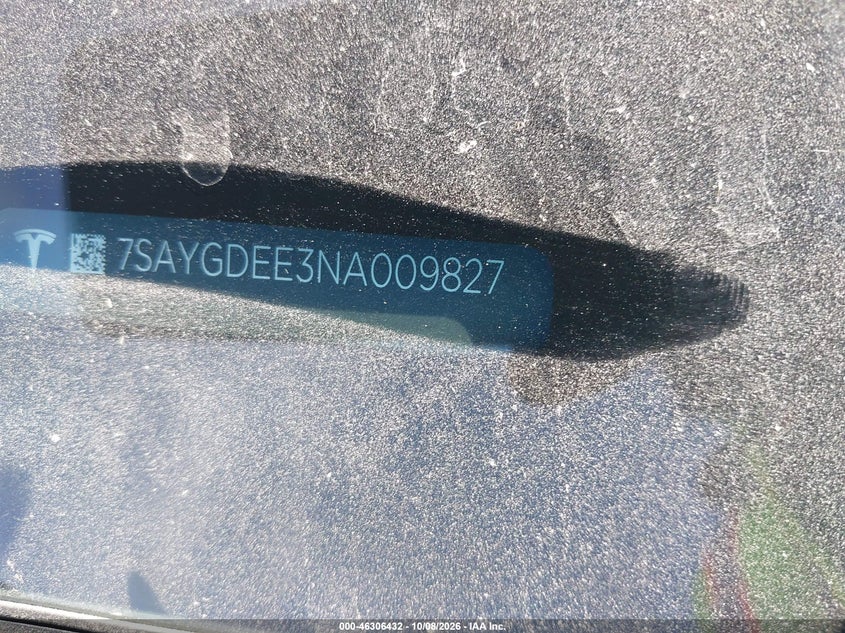 TESLA MODEL Y 2022 VIN 7SAYGDEE3NA009827