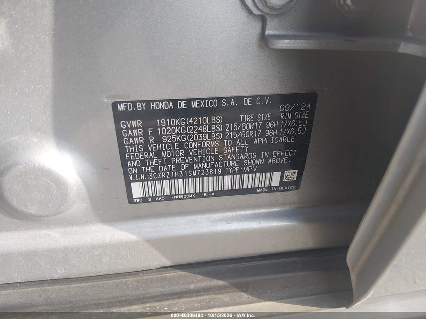 2025 HONDA HR-V 2WD LX · Фото 9