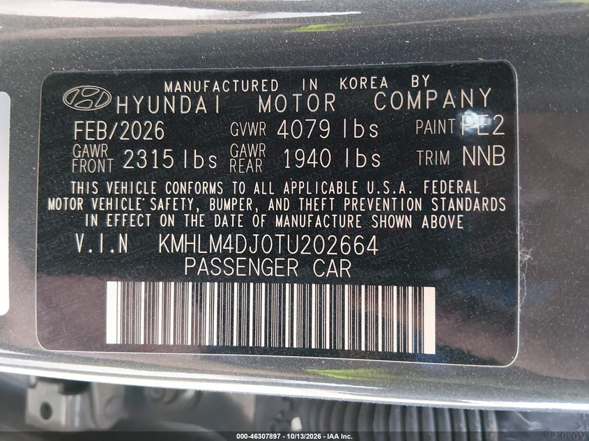 HYUNDAI ELANTRA HYBRID 2026 VIN KMHLM4DJ0TU202664