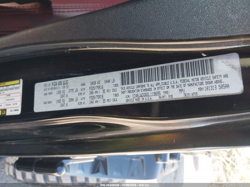 JEEP WRANGLER UNLIMITED 2016 VIN 1C4BJWDG6GL119695