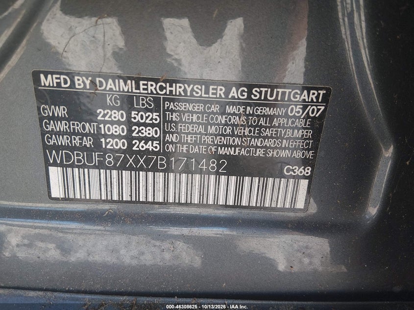 MERCEDES-BENZ E 350 2007 VIN WDBUF87XX7B171482