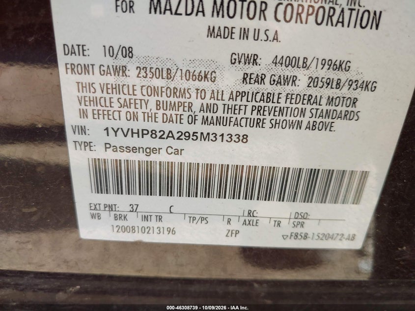 2009 MAZDA MAZDA6 I TOURING · Фото 9