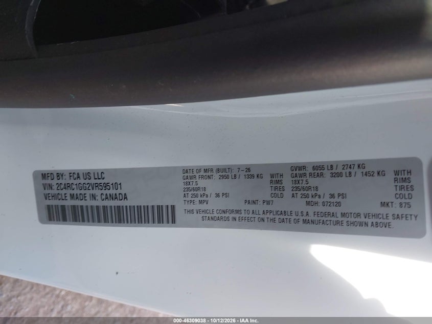 CHRYSLER PACIFICA 2027 VIN 2C4RC1GG2VR595101