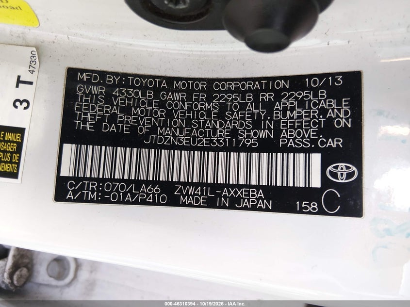 TOYOTA PRIUS V 2014 VIN JTDZN3EU2E3311795