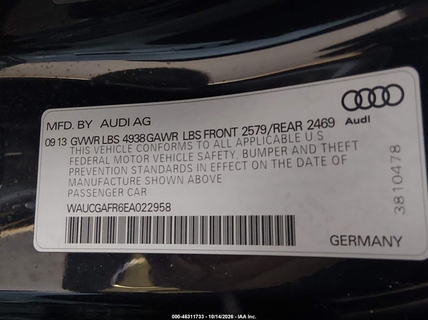 AUDI S5 2014 VIN WAUCGAFR6EA022958