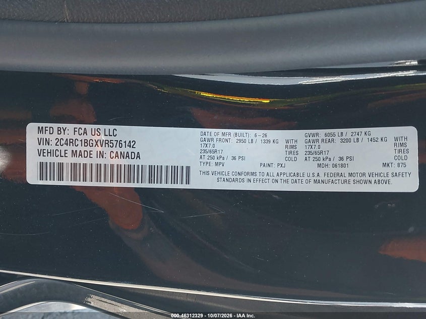 CHRYSLER PACIFICA 2027 VIN 2C4RC1BGXVR576142