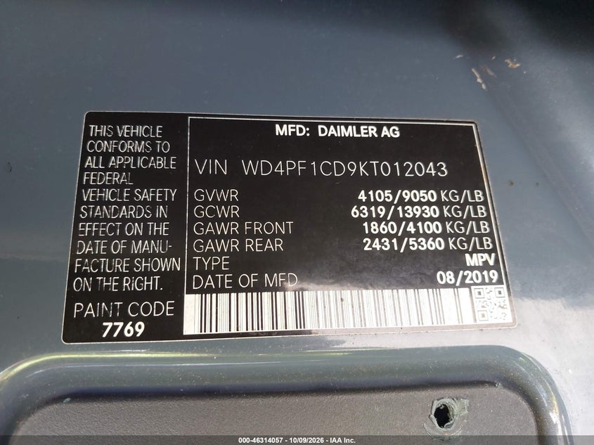 2019 MERCEDES-BENZ SPRINTER 2500 HIGH ROOF V6 · Фото 9