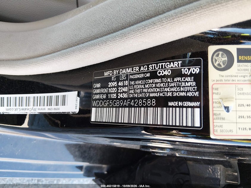 MERCEDES-BENZ C 350 2010 VIN WDDGF5GB9AF428588