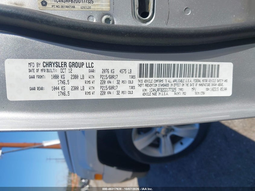 JEEP PATRIOT 2013 VIN 1C4NJRFB2DD177325