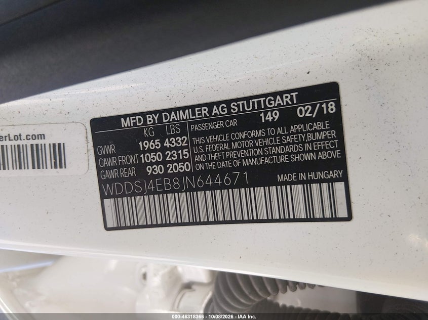 MERCEDES-BENZ CLA 250 2018 VIN WDDSJ4EB8JN644671