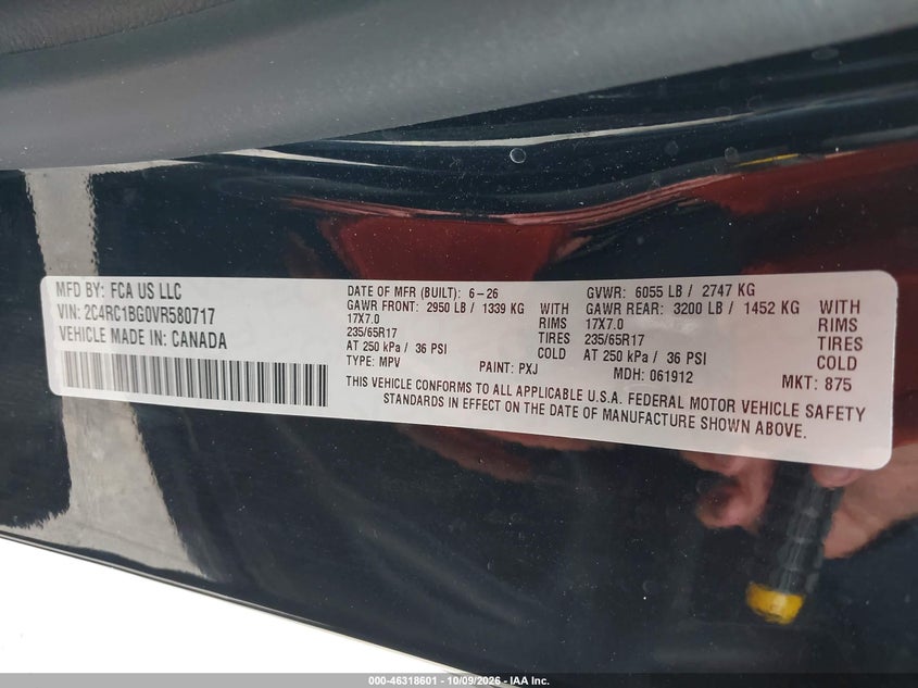CHRYSLER PACIFICA 2027 VIN 2C4RC1BG0VR580717