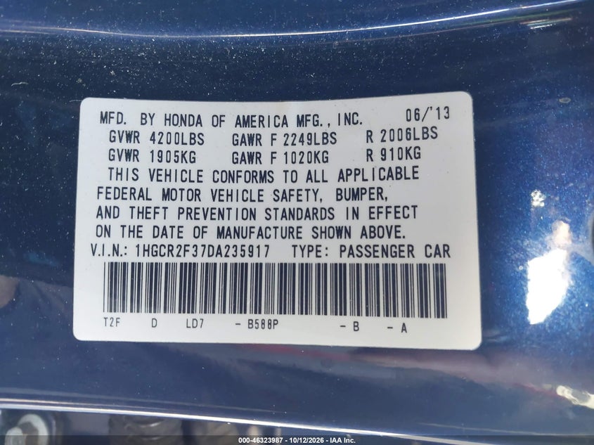2013 HONDA ACCORD LX · Фото 9