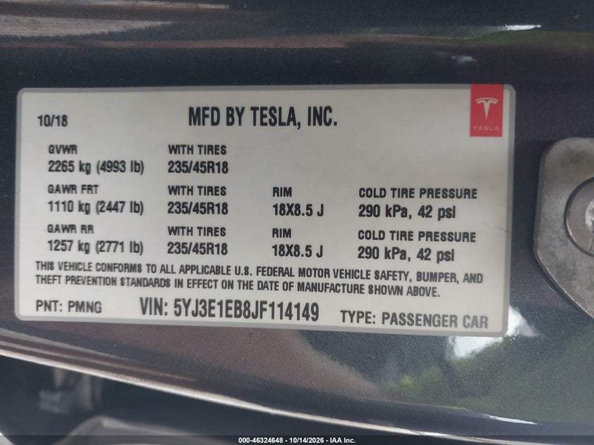 2018 TESLA MODEL 3 LONG RANGE/PERFORMANCE · Фото 9
