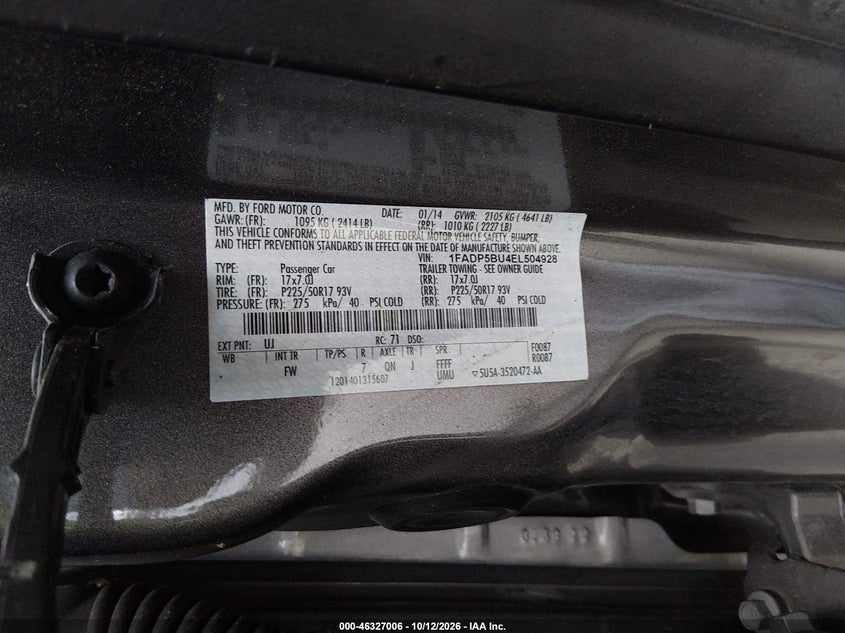 FORD C-MAX HYBRID 2014 VIN 1FADP5BU4EL504928