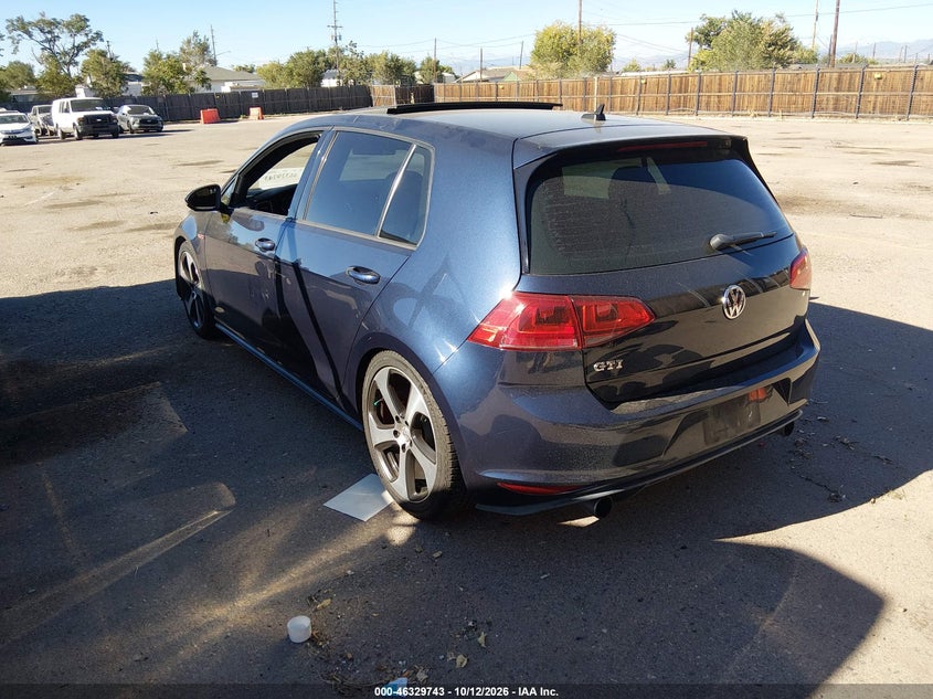 Vin: 3vw4t7au8fm016890, lot: 46829996, volkswagen golf gti 2.0t se 4-door 20153