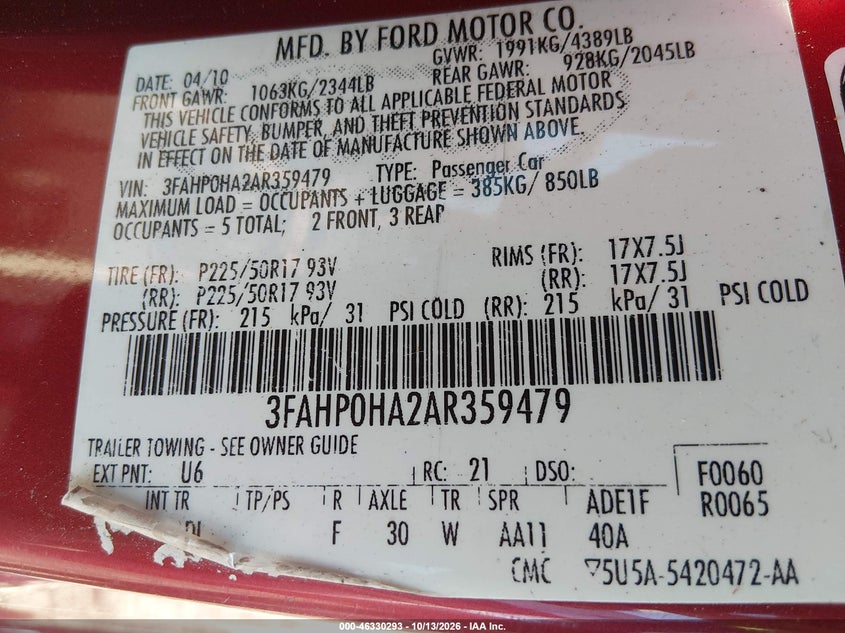 2010 FORD FUSION SE · Фото 9