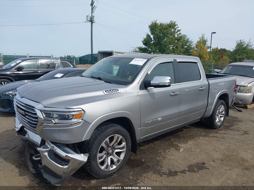 2019 Ram 1500 Longhorn 4X2 5'7 Box, Front End, IAAI, VIN 1C6RREKT6KN509394 — photo 2