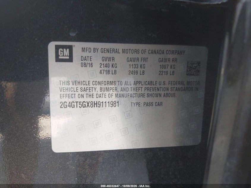 BUICK REGAL 2017 VIN 2G4GT5GX8H9111981