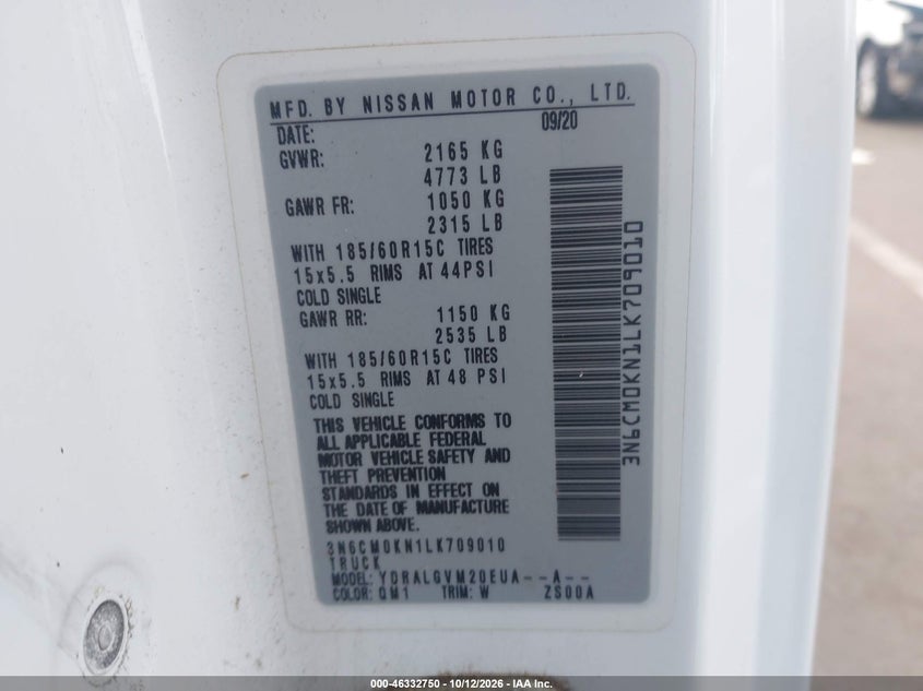 NISSAN NV200  CARGO 2020 VIN 3N6CM0KN1LK709010