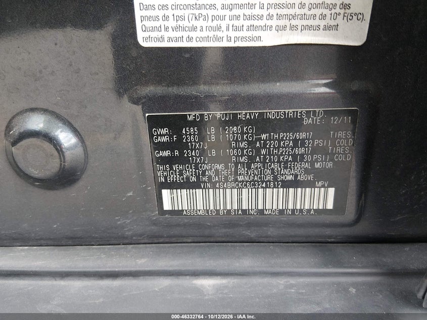 2012 SUBARU OUTBACK 2.5I LIMITED · Фото 9