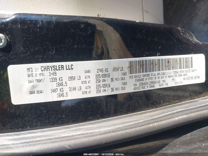 DODGE GRAND CARAVAN 2009 VIN 2D8HN54129R664146