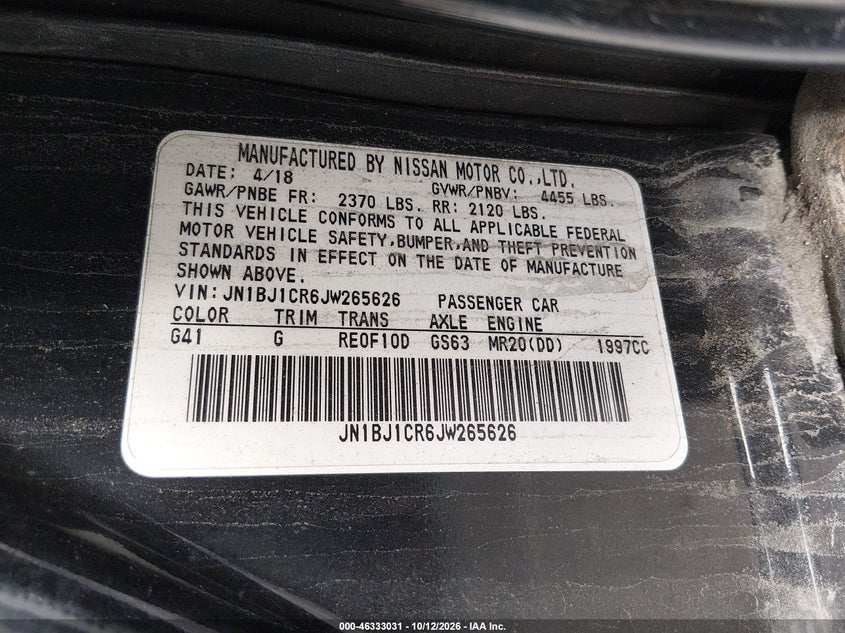 NISSAN ROGUE SPORT 2018 VIN JN1BJ1CR6JW265626