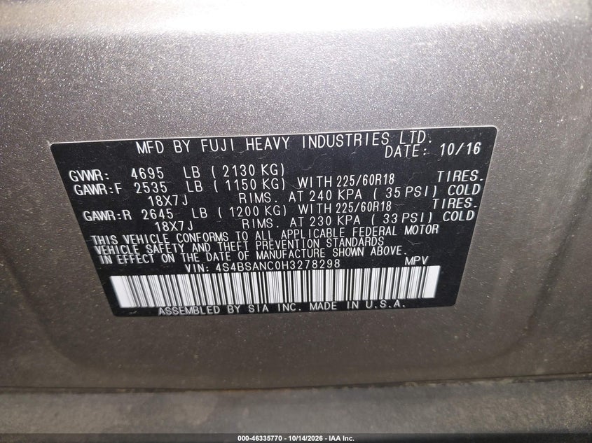 2017 SUBARU OUTBACK 2.5I LIMITED · Фото 9