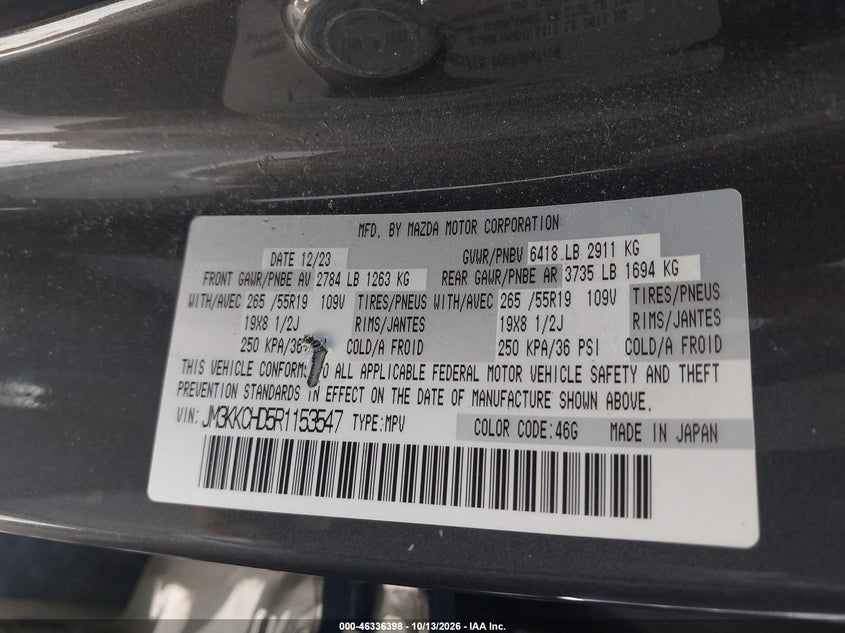 MAZDA CX-90 2024 VIN JM3KKCHD5R1153547