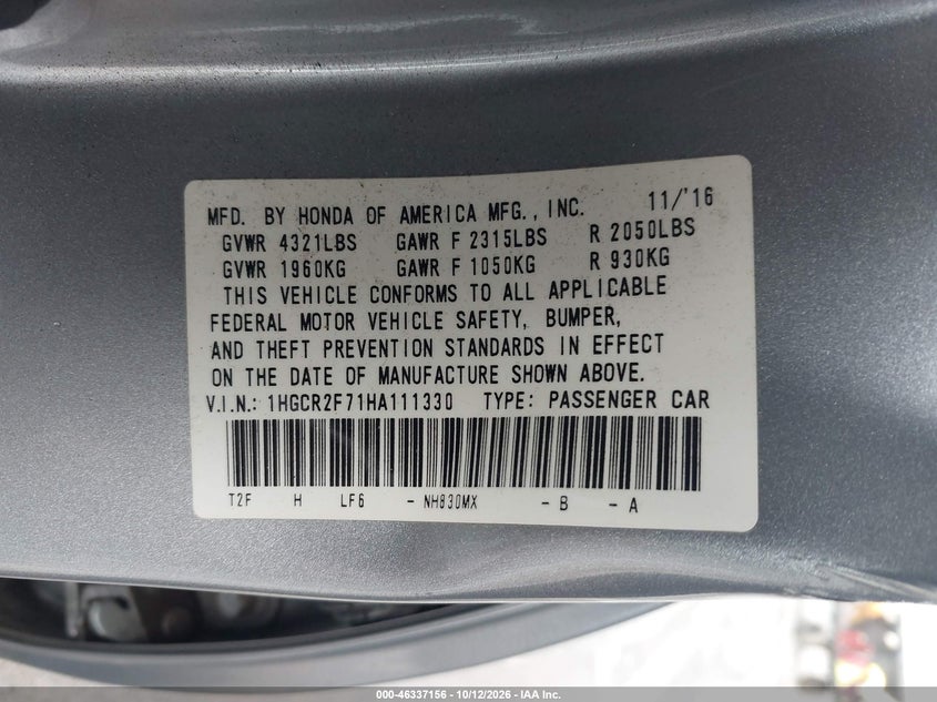 2017 HONDA ACCORD EX · Фото 9