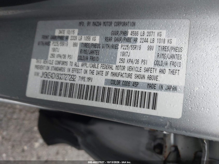 MAZDA CX-5 2016 VIN JM3KE4DY8G0727292