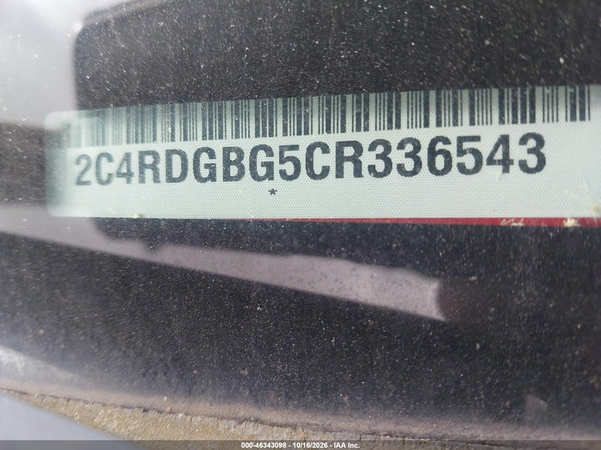 DODGE GRAND CARAVAN 2012 VIN 2C4RDGBG5CR336543