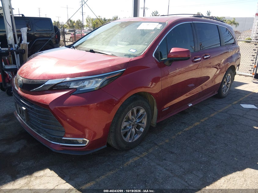 Vin: 5tdyrkec0ms068566, lot: 46843558, toyota sienna xle 20212