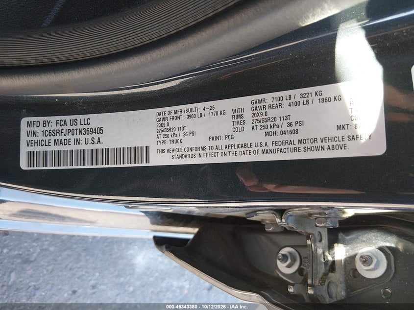 RAM 1500 2026 VIN 1C6SRFJP0TN369405