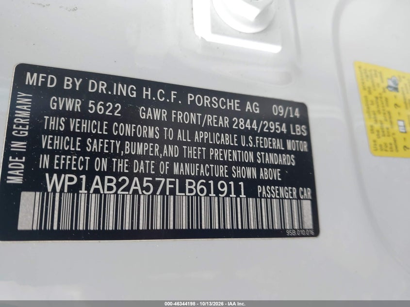 PORSCHE MACAN 2015 VIN WP1AB2A57FLB61911