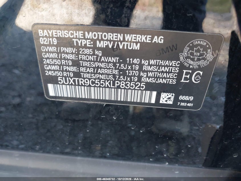 2019 BMW X3 VIN 5UXTR9C55KLP83525 — фото 9