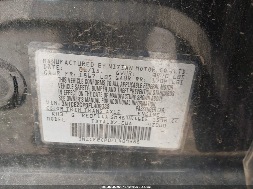 2015 NISSAN VERSA NOTE S (SR)/S PLUS/SL/SR/SV · Фото 9