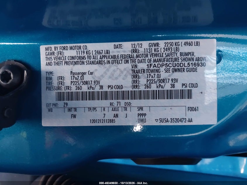 FORD C-MAX ENERGI 2013 VIN 1FADP5CU0DL516930