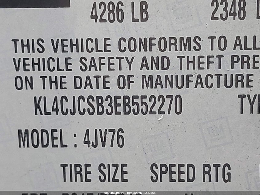 BUICK ENCORE 2014 VIN KL4CJCSB3EB552270