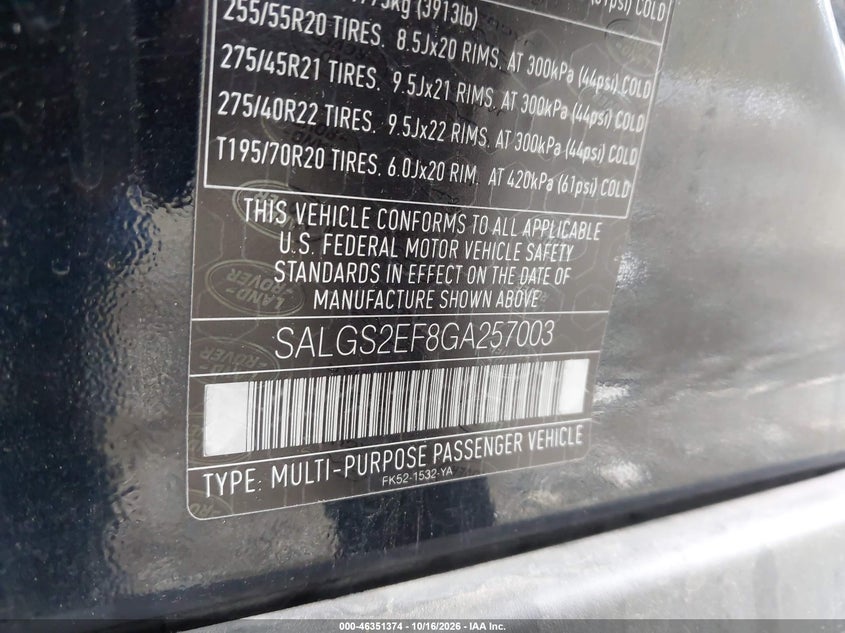 2016 LAND ROVER RANGE ROVER 5.0L V8 SUPERCHARGED · Фото 9