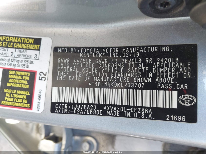 2019 TOYOTA CAMRY SE