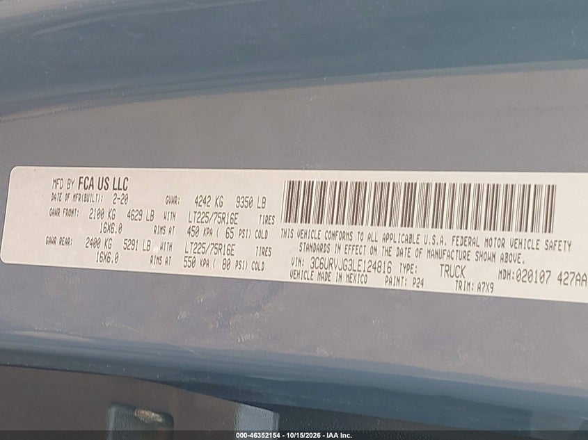 2020 RAM PROMASTER 3500 CARGO VAN HIGH ROOF 159 WB EXT · Фото 9