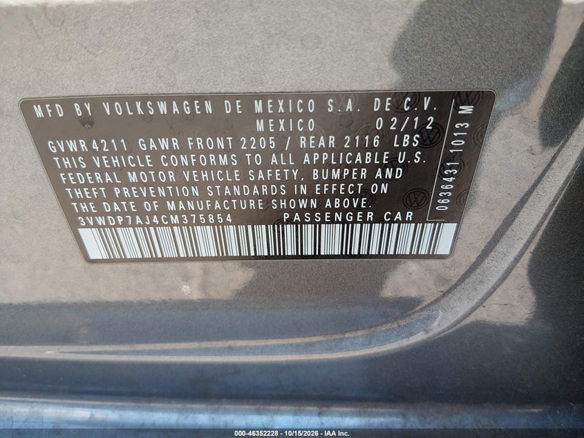 2012 VOLKSWAGEN JETTA 2.5L SE · Фото 9